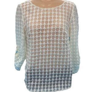 Akris Punto Women’s Scoop Neck 3/4 Sleeve Top Size 6 Cream Sheer Dot Pattern